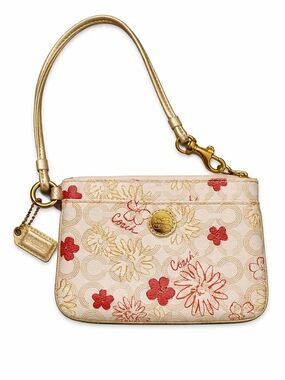Coach Floral Wristlet in Cream and Red